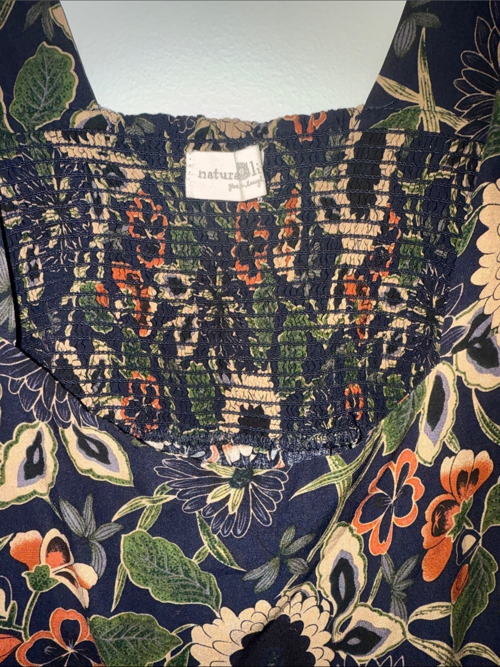Natural Life | Tricia Mini Dress | Navy Tan Dahlias | XL - Picture 6 of 8